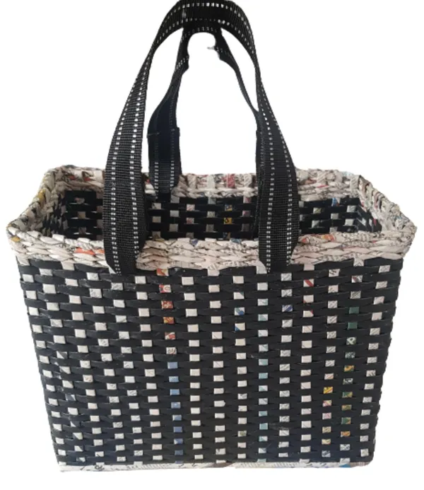 _Paperus,_Extra_Large,_XL,_Black_Check,_Lunch_Bag,_Tiffin_Basket,_Big_Picnic_Basket,_Travel_Bag,_Handbag,_Eco-Friendly,_Handmade_of_Paper_Ropes,_in_Inch_Height_12,_Length_15,_Width_8