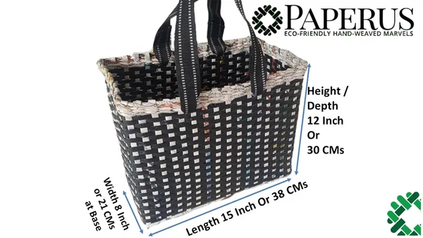 _Paperus,_Extra_Large,_XL,_Black_Check,_Lunch_Bag,_Tiffin_Basket,_Big_Picnic_Basket,_Travel_Bag,_Handbag,_Eco-Friendly,_Handmade_of_Paper_Ropes,_in_Inch_Height_12,_Length_15,_Width_8
