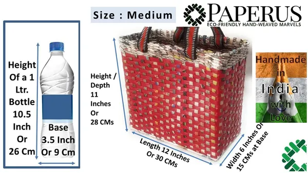 Sonas_Creation_Paperus,_MEDIUM,_Red_Check,_Lunch_Bag,_Picnic_Basket,_Handbag,_Carry_Bag,_Tiffin_Basket_for_Office,_Eco-Friendly,_Handmade,_of_Paper_Ropes,_6"_Wide_Base_11"_Height_12"_Length,_10_Liters