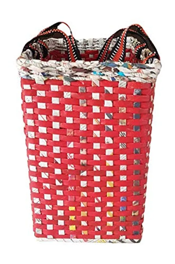 _Paperus,_MEDIUM,_Red_Check,_Lunch_Bag,_Picnic_Basket,_Handbag,_Carry_Bag,_Tiffin_Basket_for_Office,_Eco-Friendly,_Handmade,_of_Paper_Ropes,_6"_Wide_Base_11"_Height_12"_Length,_10_Liters