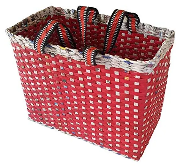 _Paperus,_Large,_Lunch_Bag,_Picnic_Basket,_Carry_Bag,_Handbag,_Tiffin_Basket_for_Office;_Rectangular,_Eco-Friendly,_Handmade,_of_Paper_Ropes,_in_Inch_11_H,_14_L,_7_Wide_Base_Red