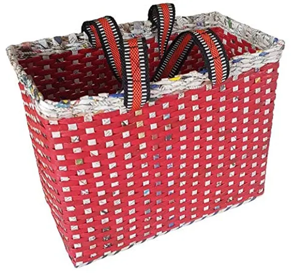 _Paperus,_Large,_Lunch_Bag,_Picnic_Basket,_Carry_Bag,_Handbag,_Tiffin_Basket_for_Office;_Rectangular,_Eco-Friendly,_Handmade,_of_Paper_Ropes,_in_Inch_11_H,_14_L,_7_Wide_Base_Red