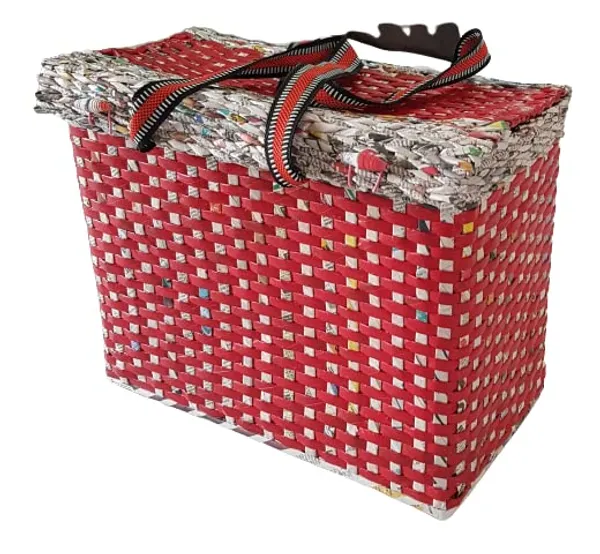 Sonas_Creation_Paperus,_Large,_Lunch_Bag_with_Lid,_Picnic_Basket_with_Cover,_Tiffin_Basket_for_Office,_Travel_Bag,_Eco-Friendly,_Handmade,_of_Paper_Ropes,_in_Inch_Height_11,_Length_14,_Breadth_(Red)