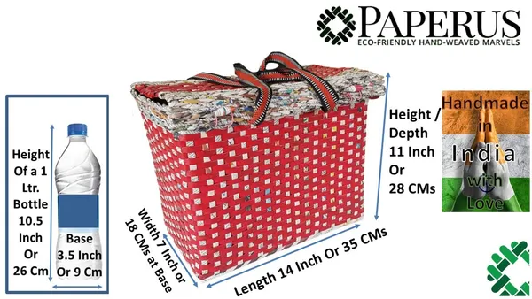 Sonas_Creation_Paperus,_Large,_Lunch_Bag_with_Lid,_Picnic_Basket_with_Cover,_Tiffin_Basket_for_Office,_Travel_Bag,_Eco-Friendly,_Handmade,_of_Paper_Ropes,_in_Inch_Height_11,_Length_14,_Breadth_(Red)