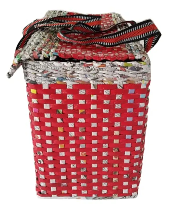 Sonas_Creation_Paperus,_Large,_Lunch_Bag_with_Lid,_Picnic_Basket_with_Cover,_Tiffin_Basket_for_Office,_Travel_Bag,_Eco-Friendly,_Handmade,_of_Paper_Ropes,_in_Inch_Height_11,_Length_14,_Breadth_(Red)