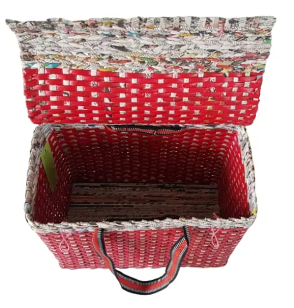 Sonas_Creation_Paperus,_Large,_Lunch_Bag_with_Lid,_Picnic_Basket_with_Cover,_Tiffin_Basket_for_Office,_Travel_Bag,_Eco-Friendly,_Handmade,_of_Paper_Ropes,_in_Inch_Height_11,_Length_14,_Breadth_(Red)
