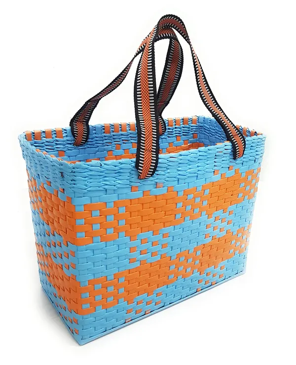 _Paperus,_Large,_Sky_Blue_&_Orange,_Lunch_Bag_for_Office,_Tiffin_Basket,_Picnic_Basket,_Carry_Bag,_Eco-Friendly,_Handmade,_of_Paper_Ropes_Ht._11,_LTH_14,_B_7_inch