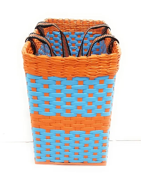 Sonas_Creation,_Large_Sky_Blue_&_Orange,_Lunch_Bag,_Tiffin_Basket,_Picnic_Basket,_Handmade,_of_Paper_Ropes