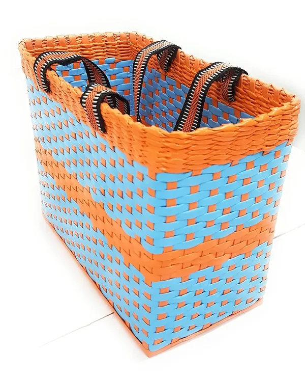 Sonas_Creation,_Large_Sky_Blue_&_Orange,_Lunch_Bag,_Tiffin_Basket,_Picnic_Basket,_Handmade,_of_Paper_Ropes