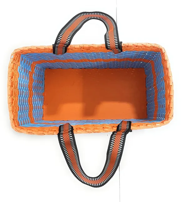 Sonas_Creation,_Large_Sky_Blue_&_Orange,_Lunch_Bag,_Tiffin_Basket,_Picnic_Basket,_Handmade,_of_Paper_Ropes
