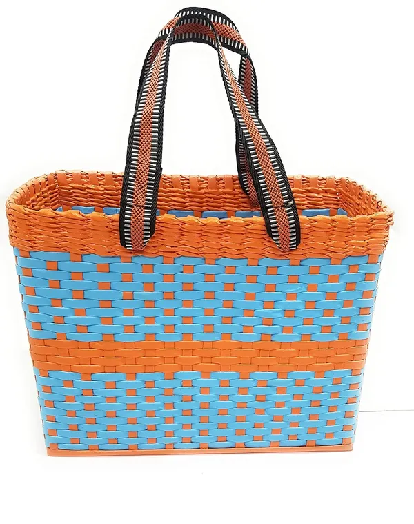 Sonas_Creation,_Large_Sky_Blue_&_Orange,_Lunch_Bag,_Tiffin_Basket,_Picnic_Basket,_Handmade,_of_Paper_Ropes