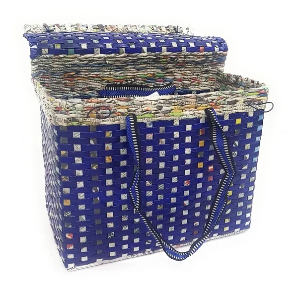 _Paperus,_Large_Lunch_Bag_with_Lid,_Picnic_Basket_with_Cover,_Tiffin_Basket_for_Office,_Travel_Bag,_Eco-Friendly,_Handmade_Size_in_Inches_Height_11_Length_14_Base_7_(Blue)