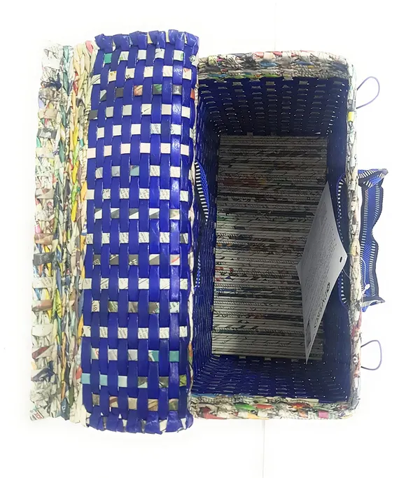 _Paperus,_Large_Lunch_Bag_with_Lid,_Picnic_Basket_with_Cover,_Tiffin_Basket_for_Office,_Travel_Bag,_Eco-Friendly,_Handmade_Size_in_Inches_Height_11_Length_14_Base_7_(Blue)