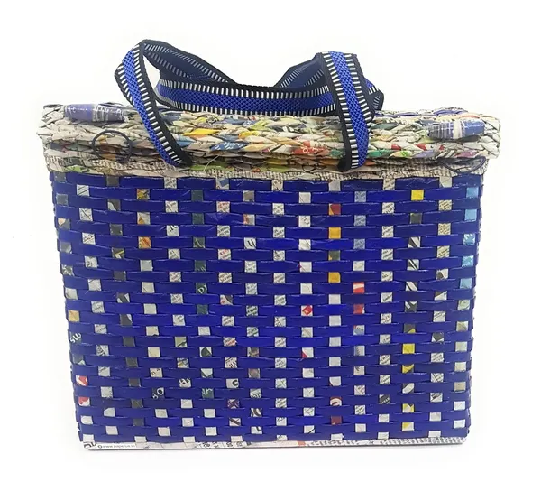 Sonas_Creation_Paperus,_Large_Lunch_Bag_with_Lid,_Picnic_Basket_with_Cover,_Tiffin_Basket_for_Office,_Travel_Bag,_Eco-Friendly,_Handmade_Size_in_Inches_Height_11_Length_14_Base_7_(Blue)