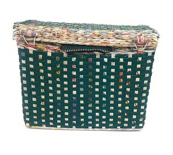 _Paperus,_Large_Lunch_Bag_with_Lid,_Picnic_Basket_with_Cover,_Tiffin_Basket_for_Office,_Travel_Bag,_Eco-Friendly,_Handmade_in_Inches_Height_11_Length_14_and_7_Inch_Wide_at_Base_(Green)