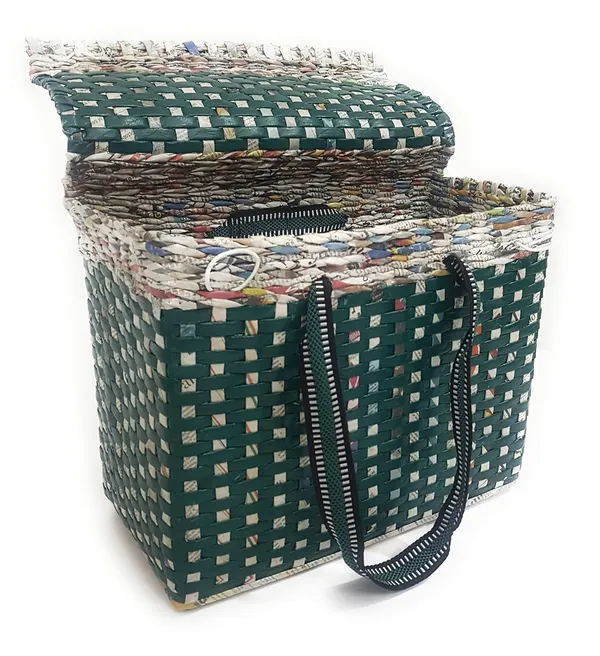 _Paperus,_Large_Lunch_Bag_with_Lid,_Picnic_Basket_with_Cover,_Tiffin_Basket_for_Office,_Travel_Bag,_Eco-Friendly,_Handmade_in_Inches_Height_11_Length_14_and_7_Inch_Wide_at_Base_(Green)