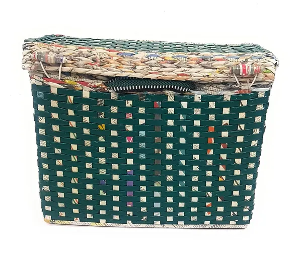 Sonas_Creation_Paperus,_Large_Lunch_Bag_with_Lid,_Picnic_Basket_with_Cover,_Tiffin_Basket_for_Office,_Travel_Bag,_Eco-Friendly,_Handmade_in_Inches_Height_11_Length_14_and_7_Inch_Wide_at_Base_(Green)