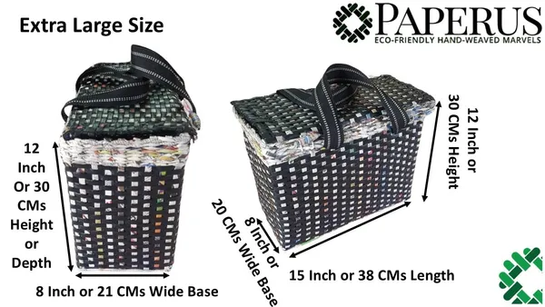 _Paperus,_Extra_Large,_XL,_Black_Check,_Lunch_Bag_with_Lid,_Tiffin_Basket,_Picnic_Basket_with_Cover,_Travel_Bag,_Handbag,_Eco-Friendly,_Handmade_of_Paper_Ropes_12_H_X_15_L_X_8_B_inch