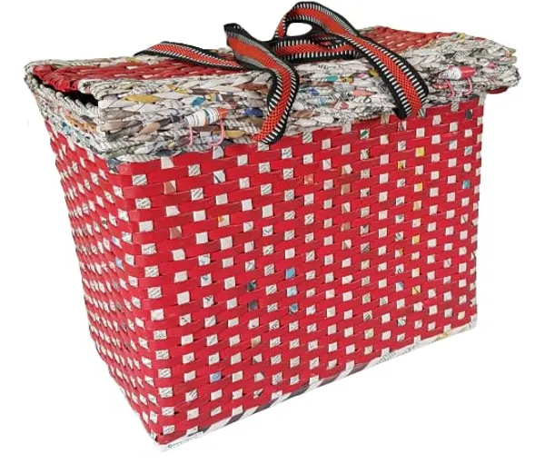 Sonas_Creation_Paperus,_Extra_Large,_XL,_Black_Check,_Lunch_Bag,_Tiffin_Basket,_Big_Picnic_Basket,_Travel_Bag,_Handbag,_Eco-Friendly,_Handmade_of_Paper_Ropes,_in_Inch_Height_12,_Length_15,_Width_8