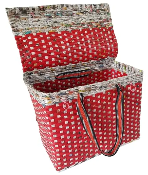 Sonas_Creation_Paperus,_Extra_Large,_XL,_Black_Check,_Lunch_Bag,_Tiffin_Basket,_Big_Picnic_Basket,_Travel_Bag,_Handbag,_Eco-Friendly,_Handmade_of_Paper_Ropes,_in_Inch_Height_12,_Length_15,_Width_8