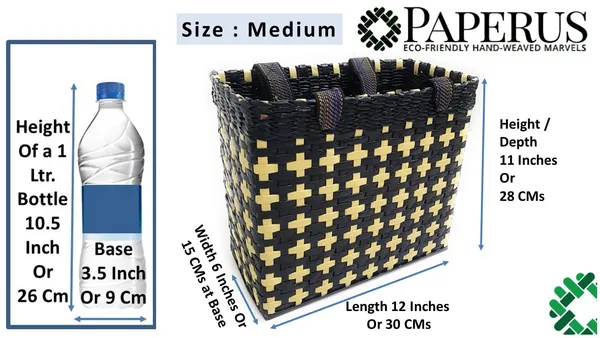 Sonas_Creation_Paperus,_Medium_Size,_Lunch_Bag,_Tiffin_Basket_for_Office,_Food_Basket,_with_Double_Top_Handles,_Eco-Friendly,_Handmade_of_Paper_Ropes,_Ht._11,_Lnth_12,_6-Inch-Wide_Base_(Black)