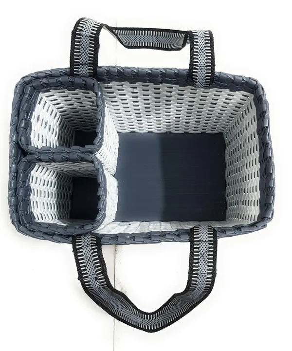 _Paperus,_White_&_Grey,_Large,_Lunch_Bag_with_2_Water_Bottle_Holders,_Picnic_Basket,_Travel_Bag,_Eco-Friendly,_Handmade,_of_Paper_Ropes,_Length_14”,_Height_11”_&_7_Inch_Broad_Base