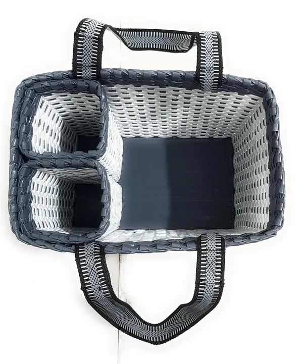 Sonas_Creation_Paperus,_White_&_Grey,_Large,_Lunch_Bag_with_2_Water_Bottle_Holders,_Picnic_Basket,_Travel_Bag,_Eco-Friendly,_Handmade,_of_Paper_Ropes,_Length_14”,_Height_11”_&_7_Inch_Broad_Base