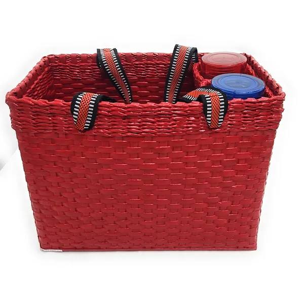 _Paperus,_Red,_Large,_Lunch_Bag_with_2_Water_Bottle_Holders,_Tiffin_Basket,_Picnic_Basket,_Travel_Bag,_Eco-Friendly,_Handmade,_of_Paper_Ropes,_Length_14”,_Height_11”_&_7_Inch_Broad_Base
