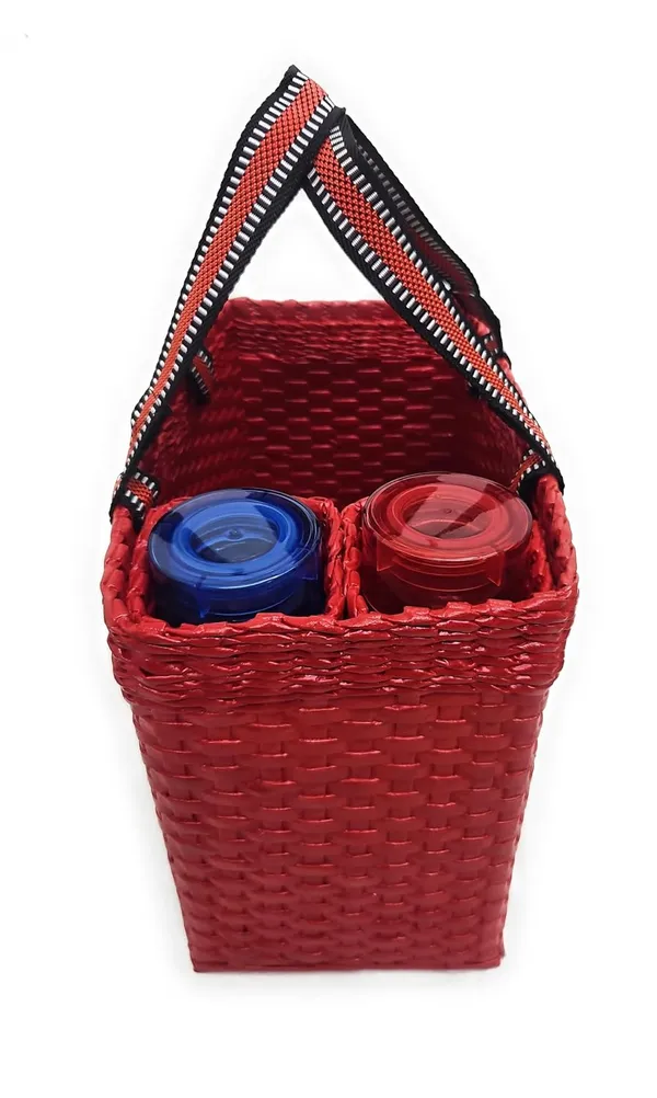 Sonas_Creation_Paperus,_Red,_Large,_Lunch_Bag_with_2_Water_Bottle_Holders,_Tiffin_Basket,_Picnic_Basket,_Travel_Bag,_Eco-Friendly,_Handmade,_of_Paper_Ropes,_Length_14”,_Height_11”_&_7_Inch_Broad_Base