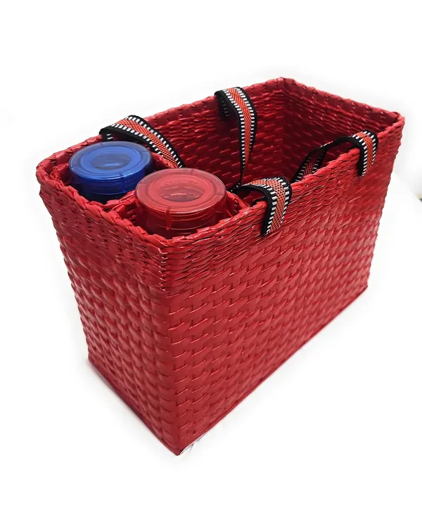 Sonas_Creation_Paperus,_Red,_Large,_Lunch_Bag_with_2_Water_Bottle_Holders,_Tiffin_Basket,_Picnic_Basket,_Travel_Bag,_Eco-Friendly,_Handmade,_of_Paper_Ropes,_Length_14”,_Height_11”_&_7_Inch_Broad_Base