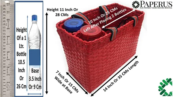Sonas_Creation_Paperus,_Red,_Large,_Lunch_Bag_with_2_Water_Bottle_Holders,_Tiffin_Basket,_Picnic_Basket,_Travel_Bag,_Eco-Friendly,_Handmade,_of_Paper_Ropes,_Length_14”,_Height_11”_&_7_Inch_Broad_Base