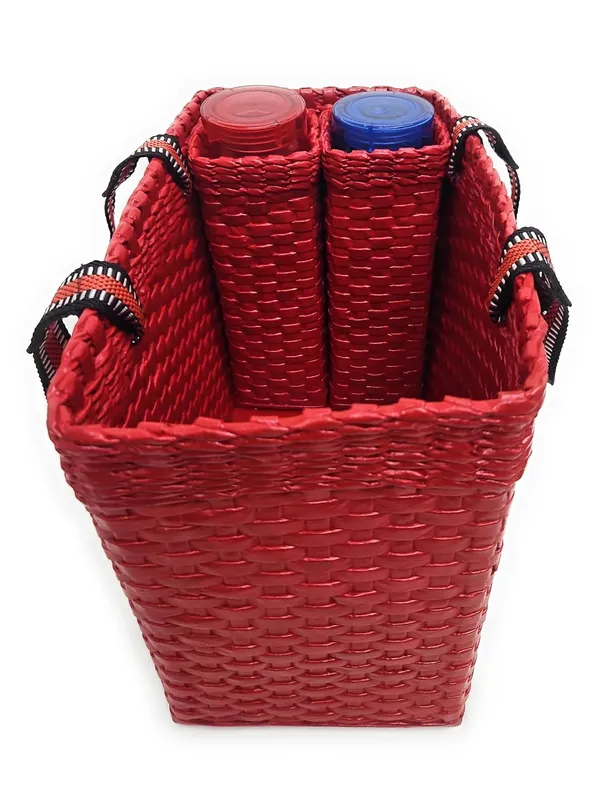 Sonas_Creation_Paperus,_Red,_Large,_Lunch_Bag_with_2_Water_Bottle_Holders,_Tiffin_Basket,_Picnic_Basket,_Travel_Bag,_Eco-Friendly,_Handmade,_of_Paper_Ropes,_Length_14”,_Height_11”_&_7_Inch_Broad_Base