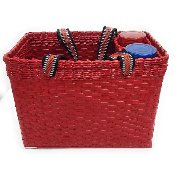 Sonas_Creation_Paperus,_Red,_Large,_Lunch_Bag_with_2_Water_Bottle_Holders,_Tiffin_Basket,_Picnic_Basket,_Travel_Bag,_Eco-Friendly,_Handmade,_of_Paper_Ropes,_Length_14”,_Height_11”_&_7_Inch_Broad_Base