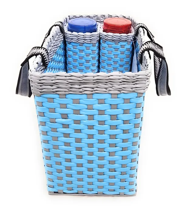 _Paperus,_Sky_Blue_&_Grey,_Large,_Lunch_Bag_with_2_Water_Bottle_Holders,_Picnic_Basket,_Travel_Bag,_Eco-Friendly,_Handmade,_of_Paper_Ropes,_Length_14”,_Height_11”_&_7_Inch_Broad_Base