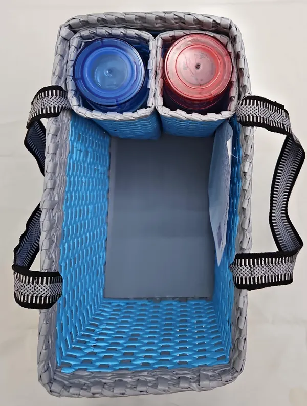 _Paperus,_Sky_Blue_&_Grey,_Large,_Lunch_Bag_with_2_Water_Bottle_Holders,_Picnic_Basket,_Travel_Bag,_Eco-Friendly,_Handmade,_of_Paper_Ropes,_Length_14”,_Height_11”_&_7_Inch_Broad_Base