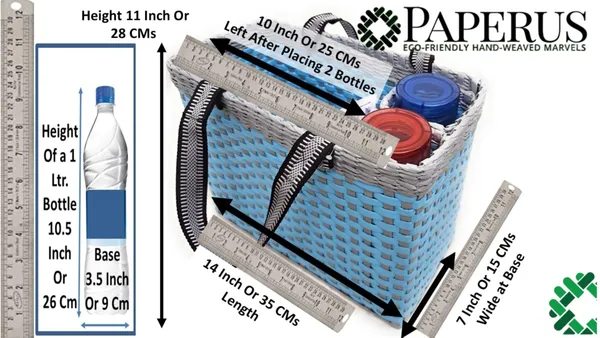 _Paperus,_Sky_Blue_&_Grey,_Large,_Lunch_Bag_with_2_Water_Bottle_Holders,_Picnic_Basket,_Travel_Bag,_Eco-Friendly,_Handmade,_of_Paper_Ropes,_Length_14”,_Height_11”_&_7_Inch_Broad_Base