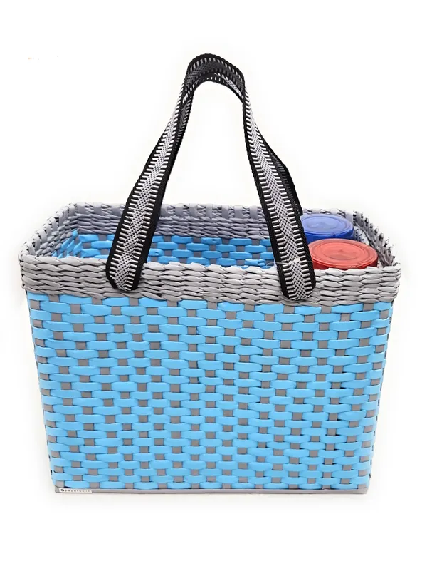 _Paperus,_Sky_Blue_&_Grey,_Large,_Lunch_Bag_with_2_Water_Bottle_Holders,_Picnic_Basket,_Travel_Bag,_Eco-Friendly,_Handmade,_of_Paper_Ropes,_Length_14”,_Height_11”_&_7_Inch_Broad_Base