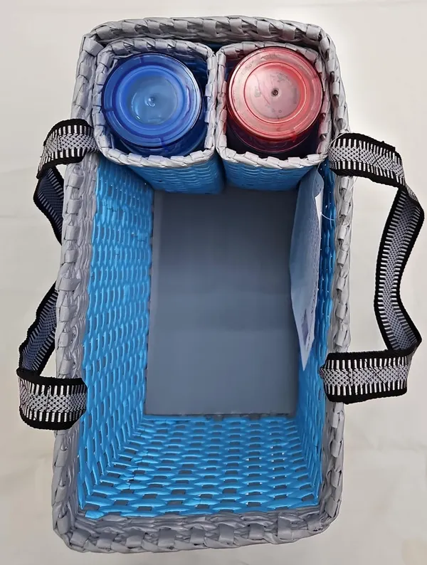 Sonas_Creation_Paperus,_Sky_Blue_&_Grey,_Large,_Lunch_Bag_with_2_Water_Bottle_Holders,_Picnic_Basket,_Travel_Bag,_Eco-Friendly,_Handmade,_of_Paper_Ropes,_Length_14”,_Height_11”_&_7_Inch_Broad_Base