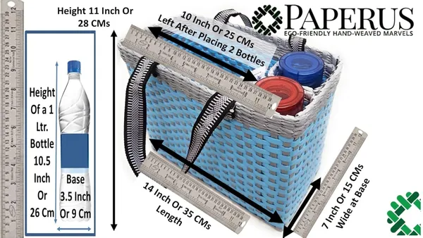 Sonas_Creation_Paperus,_Sky_Blue_&_Grey,_Large,_Lunch_Bag_with_2_Water_Bottle_Holders,_Picnic_Basket,_Travel_Bag,_Eco-Friendly,_Handmade,_of_Paper_Ropes,_Length_14”,_Height_11”_&_7_Inch_Broad_Base