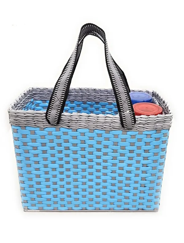 Sonas_Creation_Paperus,_Sky_Blue_&_Grey,_Large,_Lunch_Bag_with_2_Water_Bottle_Holders,_Picnic_Basket,_Travel_Bag,_Eco-Friendly,_Handmade,_of_Paper_Ropes,_Length_14”,_Height_11”_&_7_Inch_Broad_Base