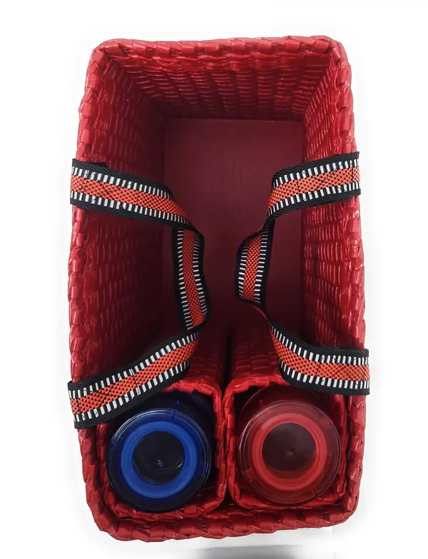 Sonas_Creation_Paperus,_Red,_Large,_Lunch_Bag_with_2_Water_Bottle_Holders,_Tiffin_Basket,_Picnic_Basket,_Travel_Bag,_Eco-Friendly,_Handmade,_of_Paper_Ropes,_Length_14”,_Height_11”_&_7_Inch_Broad_Base