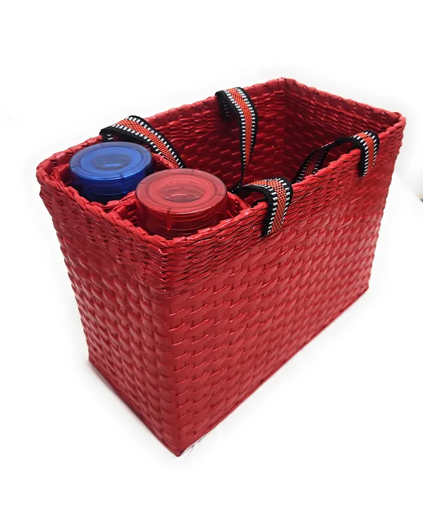 Sonas_Creation_Paperus,_Red,_Large,_Lunch_Bag_with_2_Water_Bottle_Holders,_Tiffin_Basket,_Picnic_Basket,_Travel_Bag,_Eco-Friendly,_Handmade,_of_Paper_Ropes,_Length_14”,_Height_11”_&_7_Inch_Broad_Base