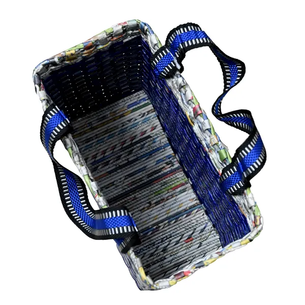 Sonas_Creation_Paperus_Re-usable_Small_Blue_Check_Tote,_Carry_Bag,_Shopping_Bag,_Handbag,_Tiffin_Basket,_Lunch_Bag,_Eco-friendly_Handmade_of_Paper_Ropes_11_In_Tall_10_In_Length_5_In_Wide_Base