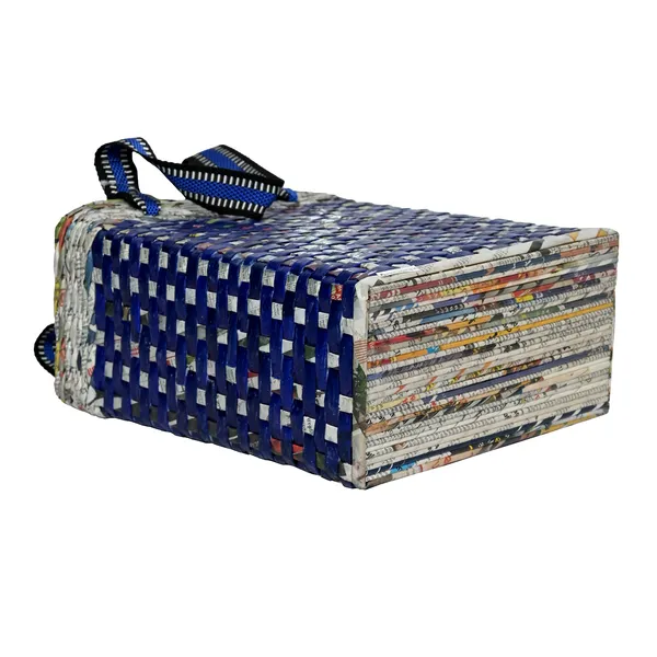 Sonas_Creation_Paperus_Re-usable_Small_Blue_Check_Tote,_Carry_Bag,_Shopping_Bag,_Handbag,_Tiffin_Basket,_Lunch_Bag,_Eco-friendly_Handmade_of_Paper_Ropes_11_In_Tall_10_In_Length_5_In_Wide_Base