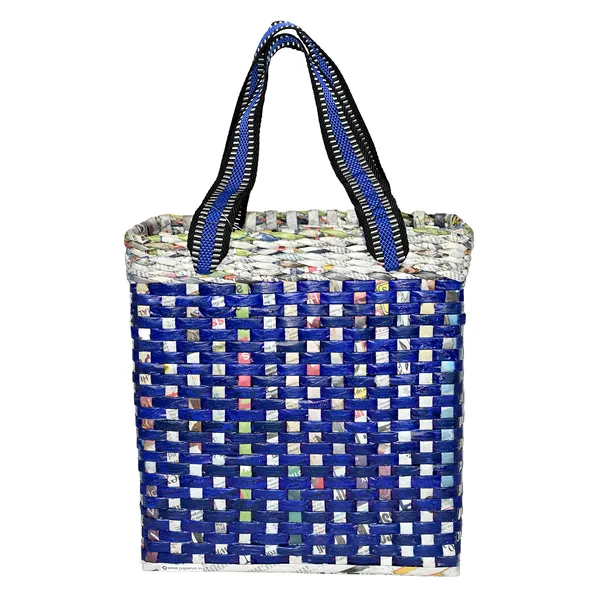 Sonas_Creation_Paperus_Re-usable_Small_Blue_Check_Tote,_Carry_Bag,_Shopping_Bag,_Handbag,_Tiffin_Basket,_Lunch_Bag,_Eco-friendly_Handmade_of_Paper_Ropes_11_In_Tall_10_In_Length_5_In_Wide_Base