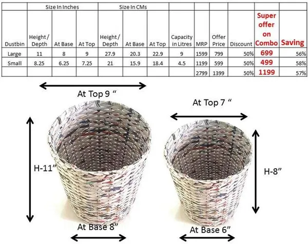 Sonas_Creation_Set_of_Big_&_Small_Dustbin_for_Home_Bedroom_11_&_8_Inch_Tall