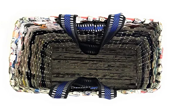 Paperus_Sonas_Creation,_SMALL,_COMPACT,_Blue_Stripes,_Lunch_Bag,_Carry_Bag,_Shopping_Bag,_Handbag,_Tiffin_Bag,_Eco-friendly,_Handmade,_of_Paper_Ropes_11_In_Tall_10_In_Length_5_In_Wide_Base