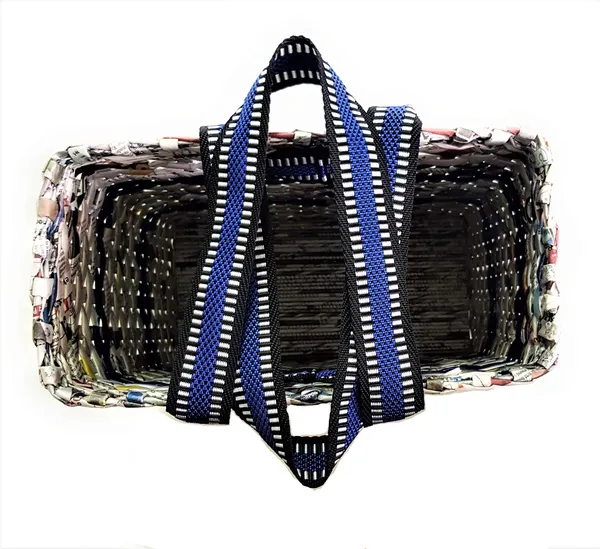 Paperus_Sonas_Creation,_SMALL,_COMPACT,_Blue_Stripes,_Lunch_Bag,_Carry_Bag,_Shopping_Bag,_Handbag,_Tiffin_Bag,_Eco-friendly,_Handmade,_of_Paper_Ropes_11_In_Tall_10_In_Length_5_In_Wide_Base