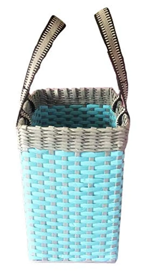 PAPERUS_Sonas_Creation,_Sky_Blue_&_Grey,_Lunch_Bag_for_Office,_Tiffin_Basket,_Picnic_Basket,_Handbag_for_Lunchbox,_Eco-Friendly,_Handmade,_of_Paper_Ropes,_11�_Tall,_12_Length,_7_Wide_Base_in_Inches