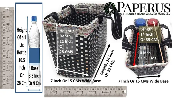 Sonas_Creation_Paperus,_Black_Check,_Large,_Lunch_Bag_with_2_Water_Bottle_Holders,_Picnic_Basket,_Travel_Bag,_Eco-Friendly,_Handmade,_of_Paper_Ropes,_Length_14â€,_Height_11â€_&_7_Inch_Broad_Base